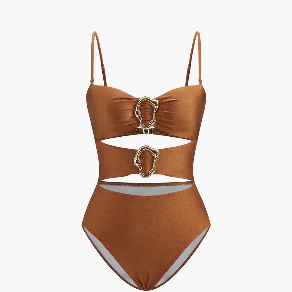 Commense Brown Cutout One Piece Swimsuit